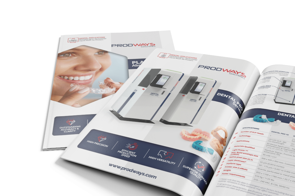 DENTAL PRO 200 datasheet - prodways machines - dental 3D printer - plascture absolute aligner Prodways Dental Pro 200 3D printer for producing custom orthodontic aligners using Plascture Absolute Aligner material.