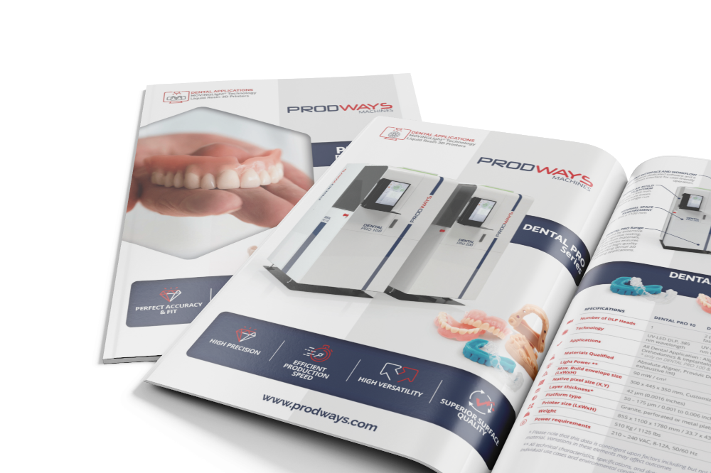 DENTAL PRO 20 datasheet - prodways machines - dental 3D printer - provivic denture base Prodways Dental Pro 20 3D printer designed for creating durable denture bases using Provivic Denture Base material.