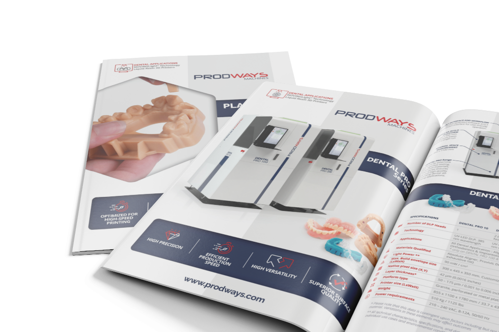 DENTAL PRO 100 datasheet - prodways machines - dental 3D printer - plascture model 320 Prodways Ceram Pro 365 3D printer designed for high-precision investment casting applications, ideal for creating durable ceramic parts and casting blades with exceptional detail and resolution.